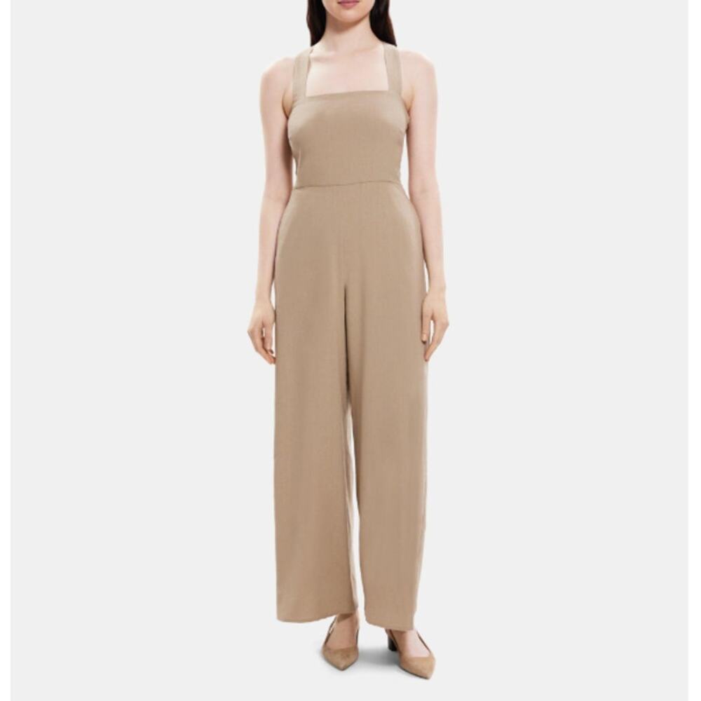NEW THEORY Tan Sleeveless Crossback Sleek Crunch One-Piece Jumpsuit 00